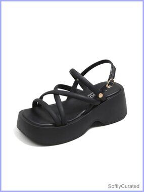 Platform Chunky Heels Sandals Adjustable Ankle Strap Wide Open Toe Roman